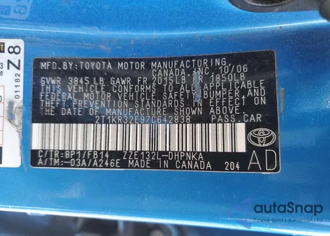 2007 Toyota Corolla Matrix Xr z USA, uszkodzony, nr VIN 2T1KR32E97C642838